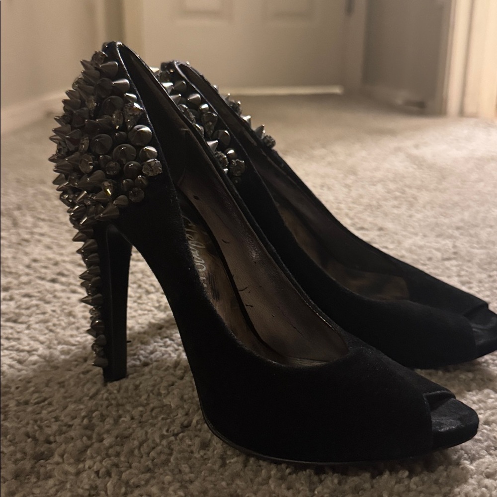 Sam Edelman Black Studded Peep Toe Heels
